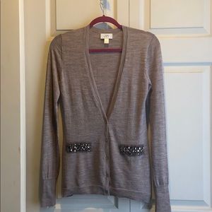 Ann Taylor Loft Heather Brown Beaded Cardigan NEW